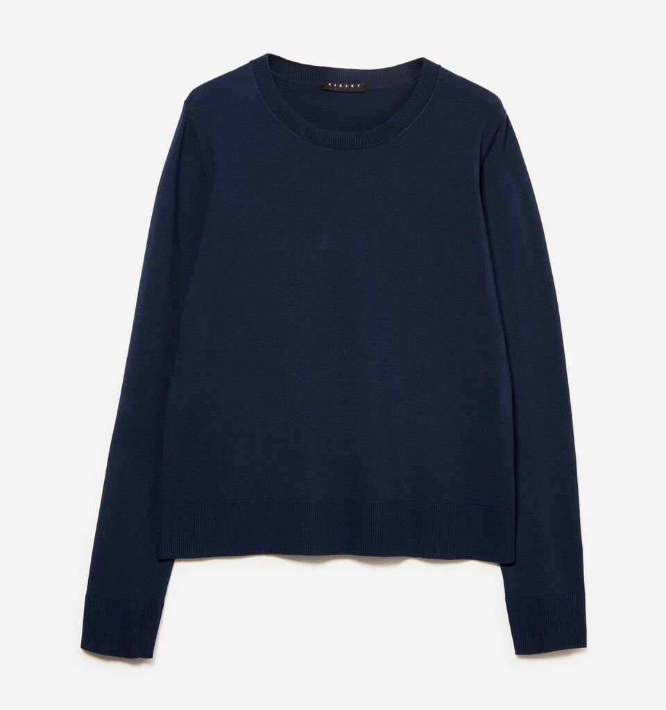 Pull ras du cou bleu marine - pulls col rond pour femme - Bleu Foncé | Sisley image number 1
